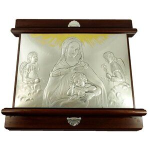 Virgin Mary Jesus Angels Castellani Sterling Silver Bas-Relief Wall Hanging